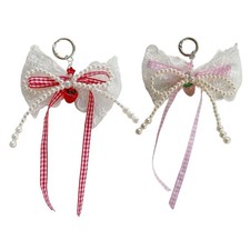 Lovely Ribbon Pearls Bowknot Keychain Fashion Statement Key Holder for Daily