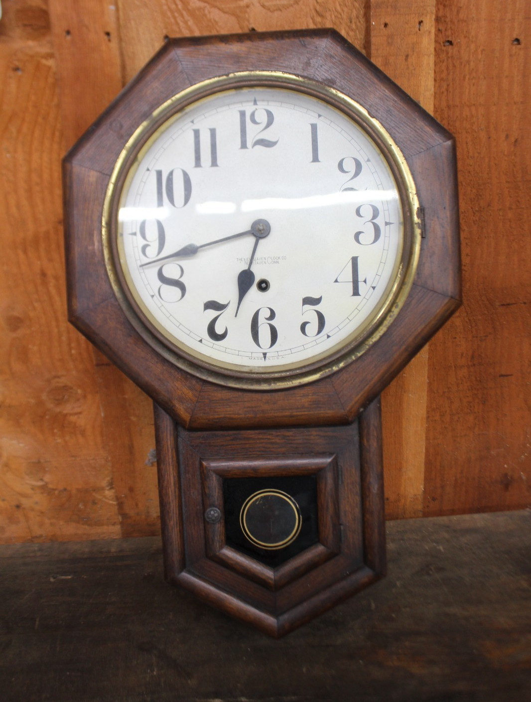 Antique New Haven Schoolhouse Regulator Short Drop Wall Clock