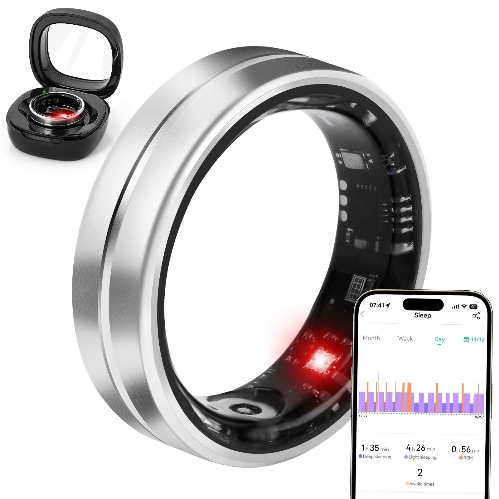 Smart Ring Fitness Tracker for Women Men - Waterproof Health Rings for Sleep ...