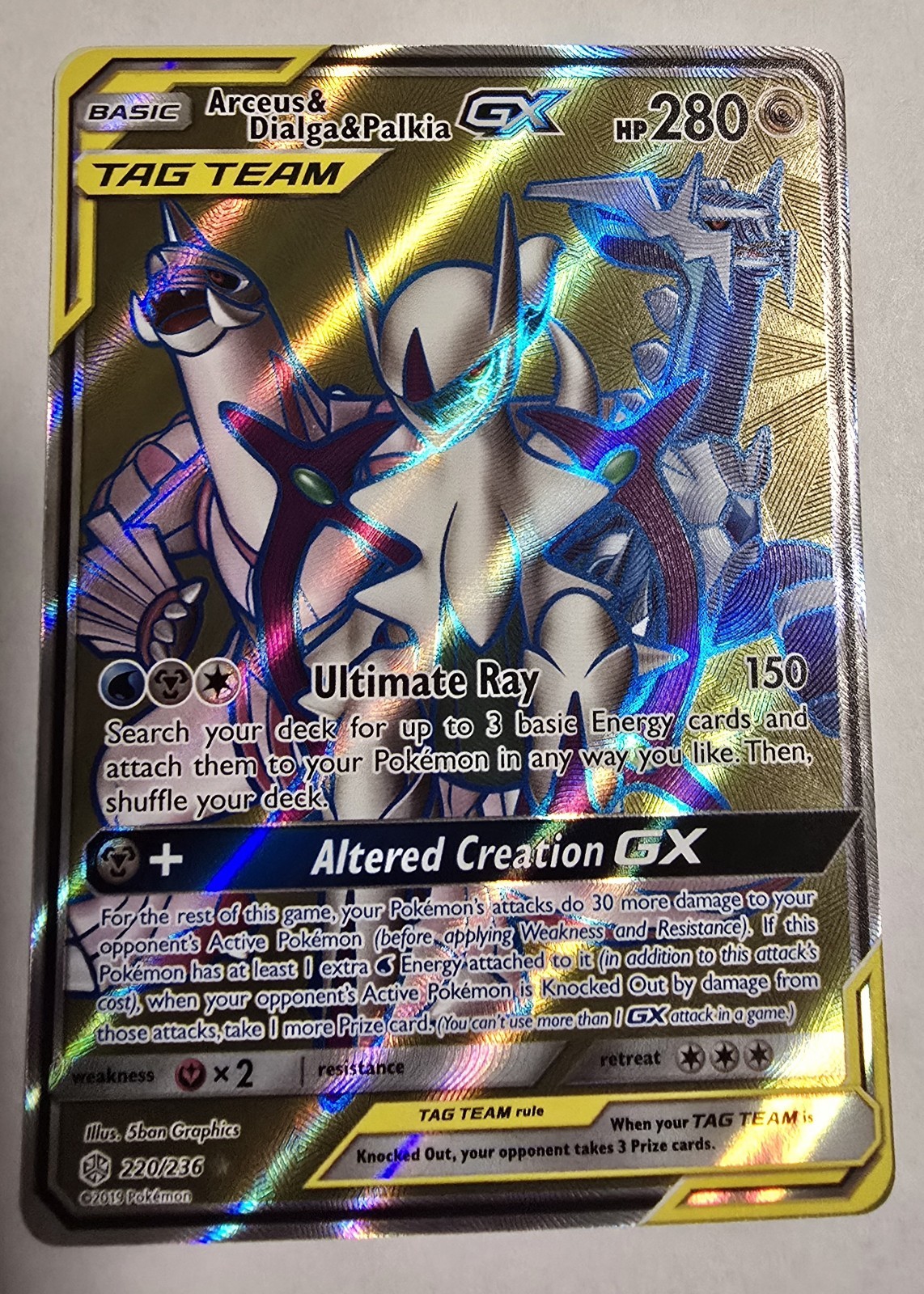 Pokémon Arceus & Dialga & Palkia GX  Full Art Holo 220/236 Cosmic Eclipse