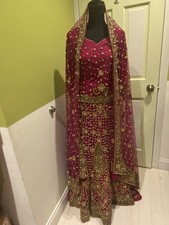 Pakistani Indian Heavy Wedding Bridal Lehenga Choli Size Small Magenta Color