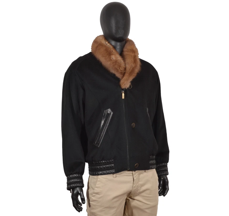 Men's ZILLI Bomber Jacket 54IT 44US/UK Black Cashmere Leather Fur Collar - Image 3 of 4