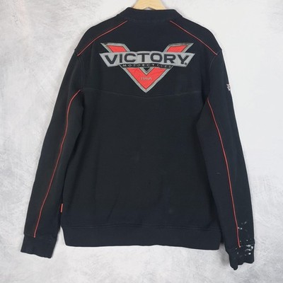 Victory Motorcycles Sweatshirt Jacket Mens XL Black Distressed Embroidered Zip