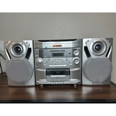 Emerson MS9700 6-CD Changer Stereo System Cassette AM FM Radio Silver Used