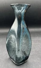 BLENKO MCM Blue / Gray Crackle Glass Vase Pinched Sides 7 3/8"