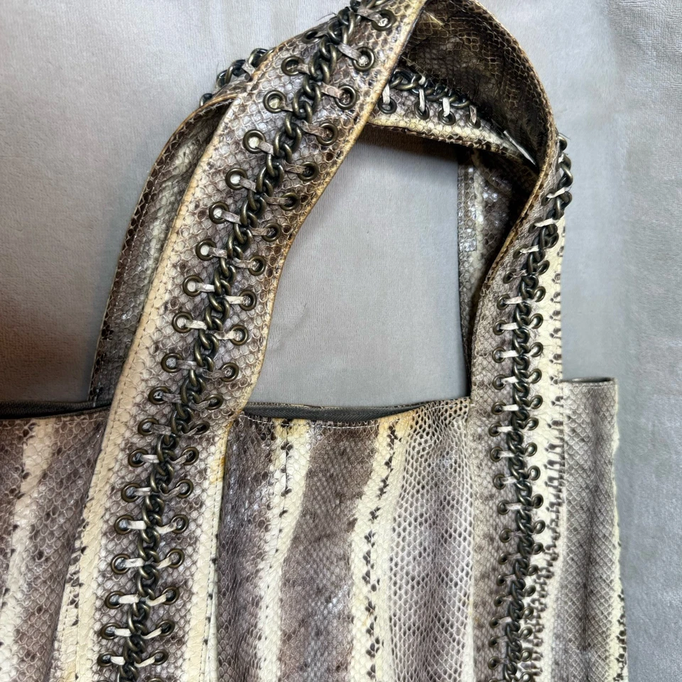 Beirn Snakeskin Double Handle Hobo Tote Bag Neutral Cream with chain - Image 3 of 4