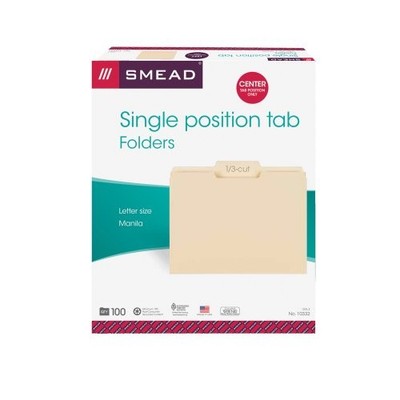 Smead SMD10332 Manila File Folders 11''x8.5'' 0.75'' Exp 1/3 Tab
