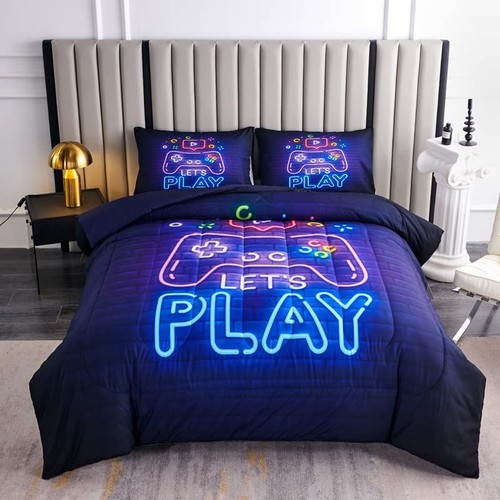 Gaming Bedding Set for Boys - Twin Comforter Set with 2 Gaming Pillowcases, A...