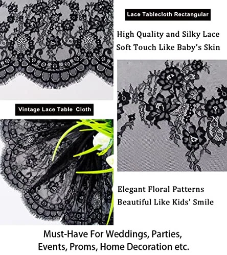  Lace-Tablecloth-Rectangular 60x120-Inch Black Tablecloth Floral Lace  - Image 4 of 4