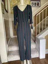 Wild Fable Striped V Neck Jumpsuit Women  s Med Indie Flowy Green Black Red Chic