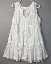 Lucky Brand Dress L White Lace Eyelet Tiered Midi Boho Festival Lined Cottage