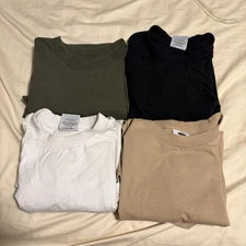 T SHIRT LOT Mens Pro Club Size Large Lot of 4 T Shirts Black White Green Beige