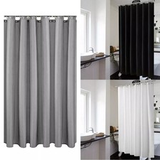 WATERPROOF EXTRA LONG FABRIC SHOWER CURTAIN WITH HOOKS WEIGHTED HEM 180 X 200CM