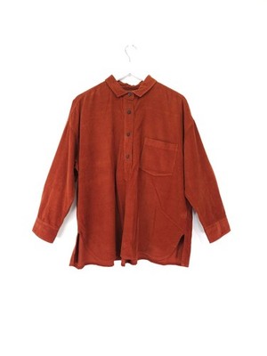 Toast Shirt Large Burnt Orange Soft Cotton Corduroy Needlecord Blouse Patch