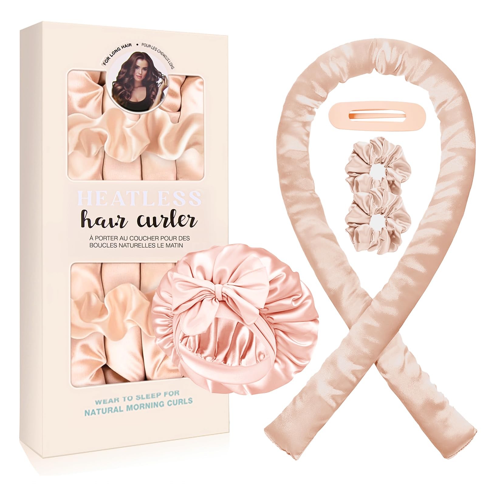 Kit boucles sans chaleur avec bonnet en satin pour ondulations faciles la nuit