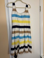 NINE WEST Women's  Striped Fit & Flare  White Blue Yellow Tan  Sundress  Size 8