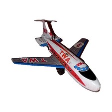 Vintage Tin toy Boeing 727 Commercial Airliner Red White Blue Silver Toy