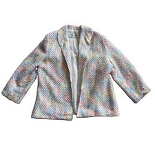 Pykettes Womens 18 Pastel Rainbow Boucle Tweed Jacket Blazer USA Made Vintage