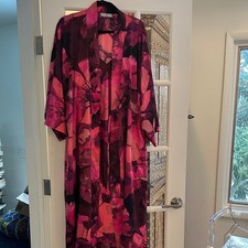 Vibrant Pink Floral Kimono Robe and Slip Nightgown Set