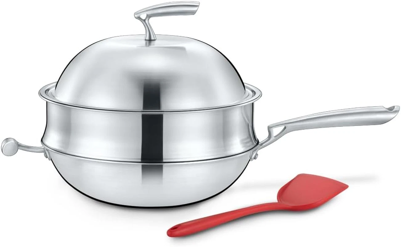 Premium 3-Ply Stainless Steel Non-Stick Wok with Steamer Lid for Stir Fry
