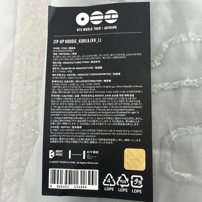 BTS ARIRANG World Tour Seoul Korea Limited Zip-Up Hoodie L Size