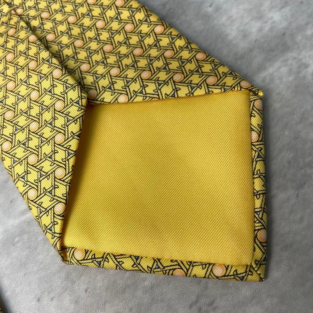 HERMES dot pattern check pattern tie yellow - image 7