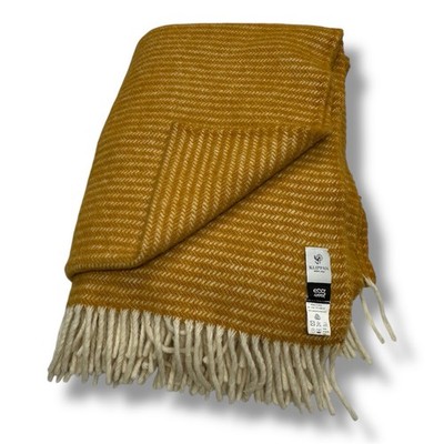 Klippan Eco Wool Lambswool Throw Blanket 73x54'' Fringe Goldenrod Yellow Stripe