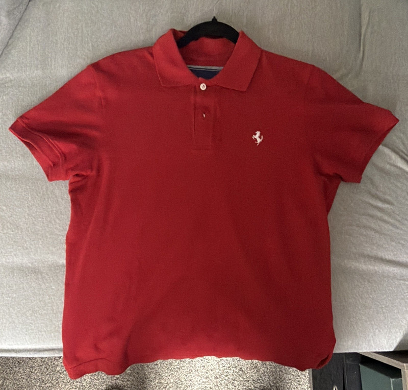 Ferrari Men’s Red Cotton Knit Polo Shirt Short Sleeve Logo Button Size L