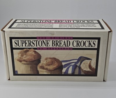  Sassafras Superstone Bread Baking Crocks Set of 2 Natural Stoneware Made in USA