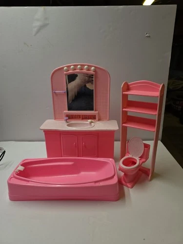 Vintage 1993 Mattel Barbie Bathroom Set • Tub, Vanity Sink, Toilet, Shelf Unit