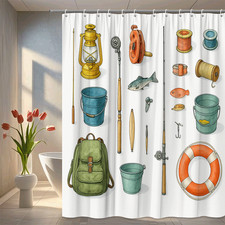 Fishing Gear Shower Curtain - Vintage Camping Decor