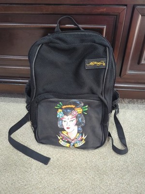 Ed Hardy Christian Audigier Vintage 2000's Y2K Black Backpack Kiss