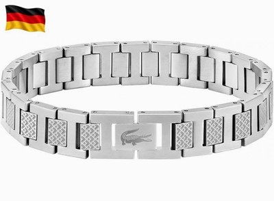 Lacoste Herren Edelstahl Gliederarmband graviert mit Logo, Klappverschluss