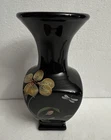 Fenton Art Glass Don Fenton Signature 2002 Hand Painted Black Glass Vase #188