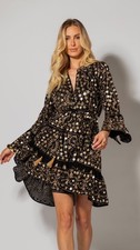 Women’s  Boho Mini Dress V-Neck Tie Waist Long Sleeve Party Evening Dress