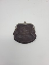 Vintage Brown Leather Kiss Lock Coin Purse 3.5"x3.5"