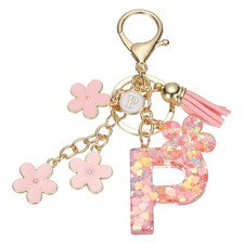 Alphabet P Tassel Cherry Blossom Initial Letter Keychain Pink, Pack of 1 