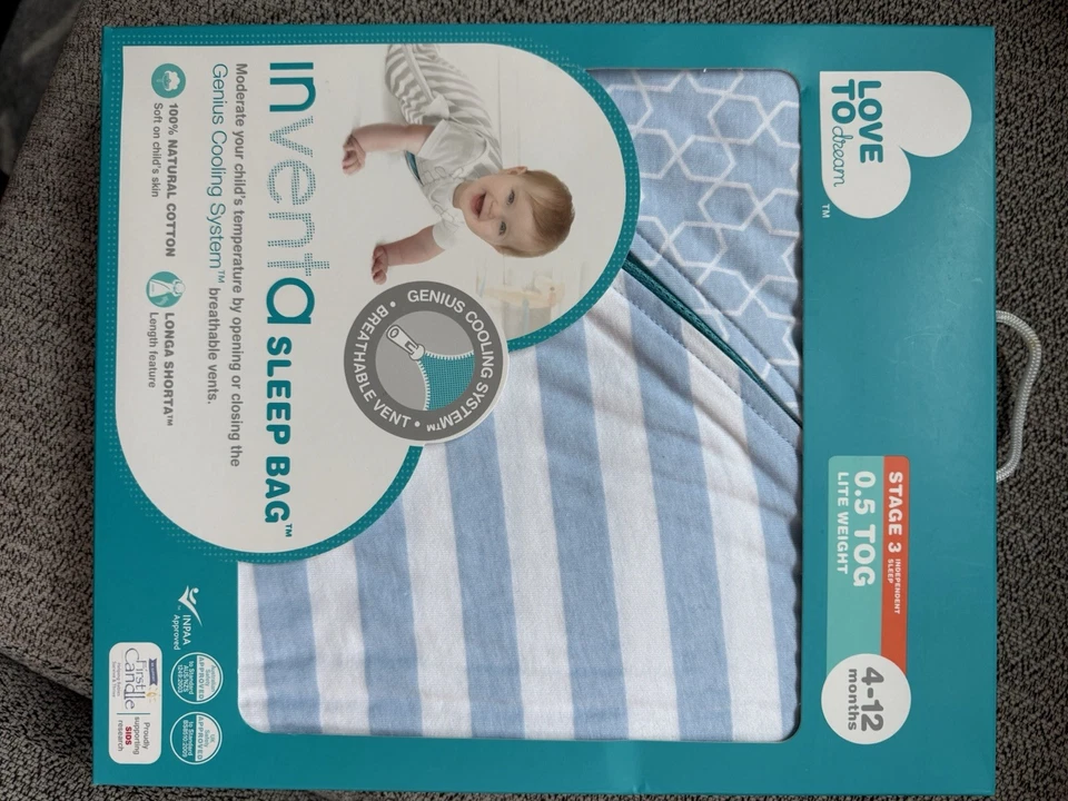 NUEVO Juego de 3 Sacos de Dormir Inventa 4-12 Meses 100% Algodón Natural Love To Dream Foto 4 de 4