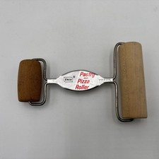 Vintage EKCO Pastry and Pizza Roller Made in USA Small Wood Double Rolling Pin