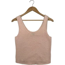 UGG Tank Top Womens Small Pink Teddy Plush Fuzzy Cropped Cozy Loungewear Comfy