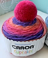 Caron - Cupcakes Self-Striping Yarn w/ Pompom - Sweet Berries - 224 yds/3 oz