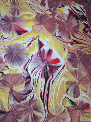 Blumen in der goldenen Sonne. Acrylfarbe auf Leinwand. Abstrakt. Neu. Original.