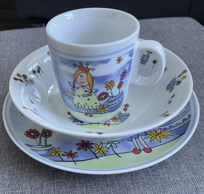 Reisch Arzberg Princess Germany Child's 3 Piece Porcelain Set Plate, Bowl, Mug