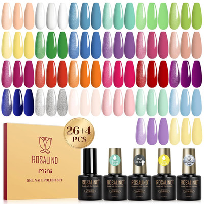 30Pcs Gel Nail Polish Set with Base Gel Top Coat (Glossy Matte and Glitter), 26