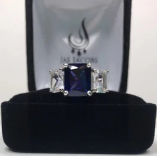 Emerald Cut 7.00 Ct Natural Blue Sapphire & Diamond Wedding Ring 14K White Gold