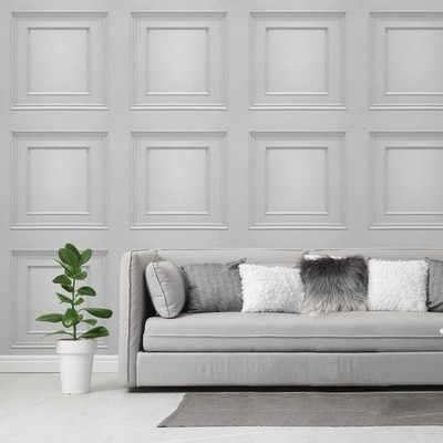 Amara 3D Wooden Panelling Textured Vinyl Dove Grey 7376 Belgravia Wallpaper