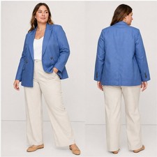 Banana Republic Factory Boyfriend Blazer 14 Blue Linen Blend Double Breasted