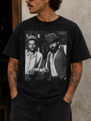 Bud Spencer and Terence Hill Vintage 100% Cotton T-Shirt White/Black