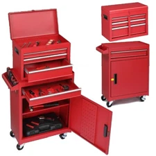 Rolling Tool Chest Mechanic Tool Organizer for Garage with Adjustable Shelf Red