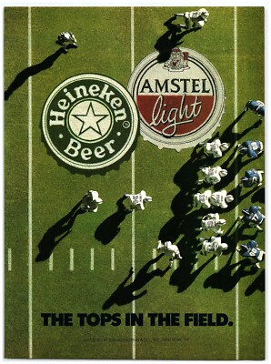 1991 Heineken Amstel Light Beer Print Ad, The Tops In The Football Field Grass